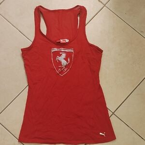 Puma Red Racerback Tank with Silver Crest Logo